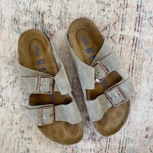Worn ONCE Birkenstock Arizona Suede Taupe Soft Footbed Narrow